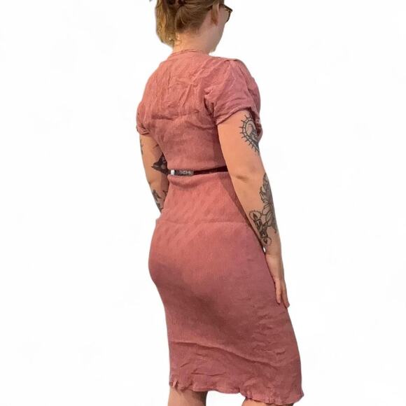 Romantic vintage peachy knee length stretchy dress womens size SM-LG - Picture 2 of 5